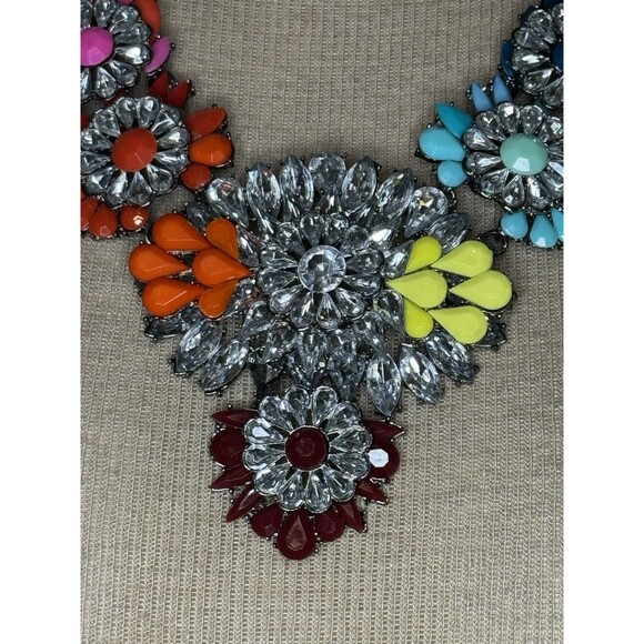 Dillard’s Rainbow Peacock Statement Crystal Gem Necklace Glam Party - Picture 2 of 6